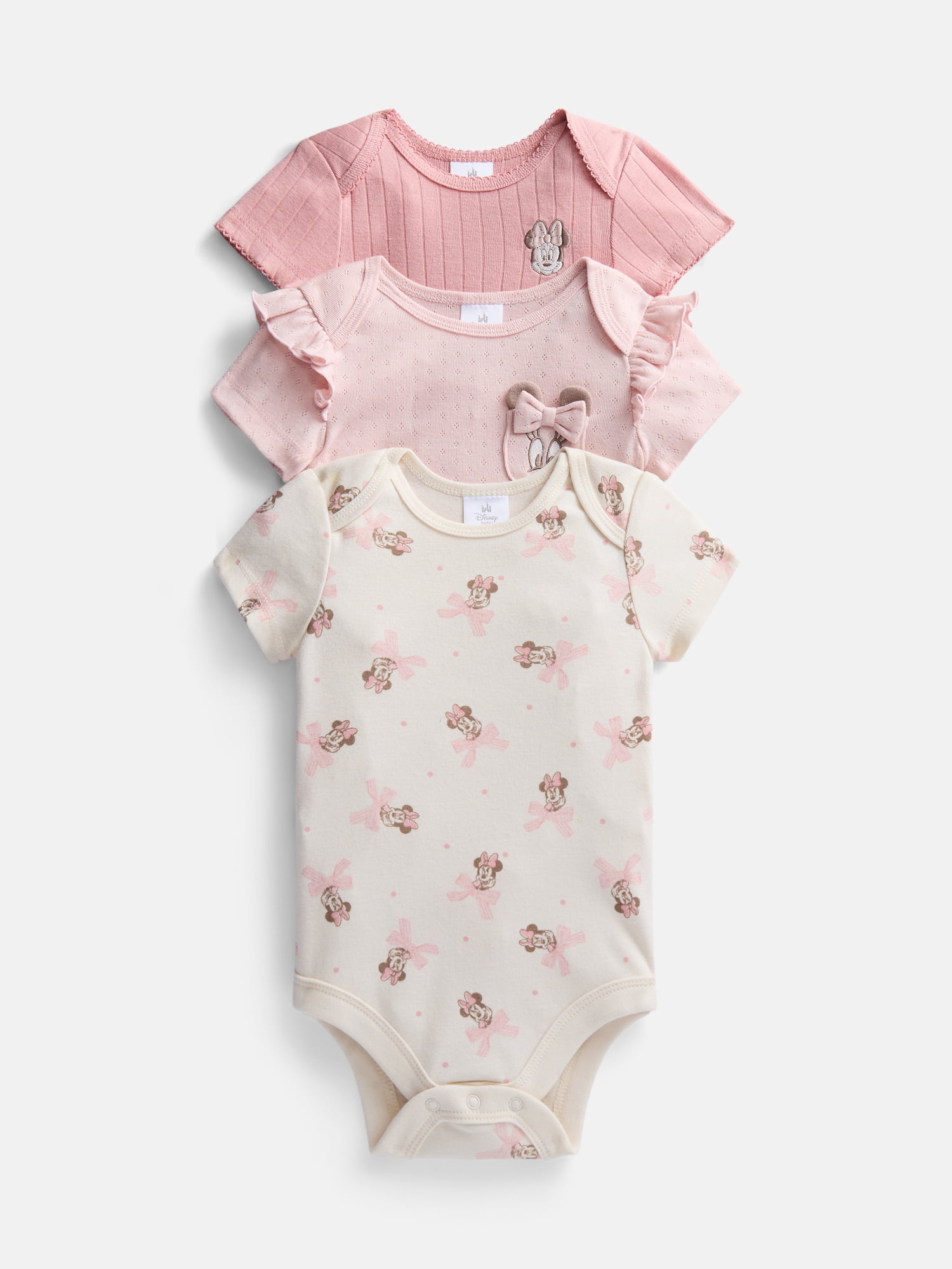 Disney Baby Wishes + Dreams Minnie Mouse Bodysuits with Short Sleeves, 3-Pack, Sizes Newborn-18M