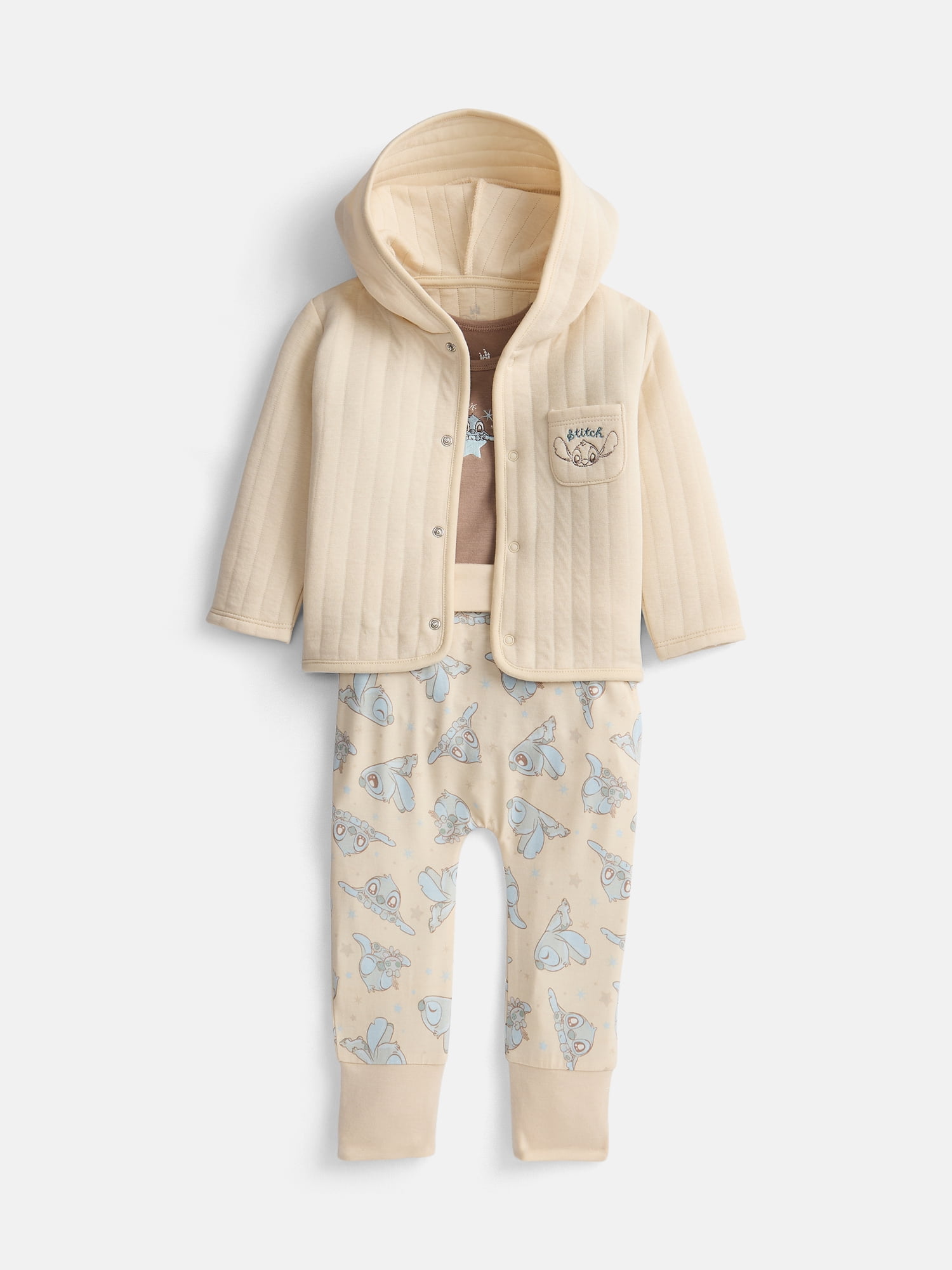 Disney Baby Wishes + Dreams Stitch Hooded Cardigan, Bodysuit and Pants Set, 3-Piece, Sizes 0/3M-18M