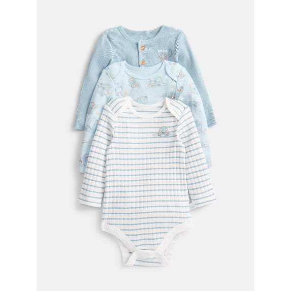 Disney Baby Wishes + Dreams Stitch Bodysuits with Long Sleeves, 3-Pack, Sizes Newborn-18M