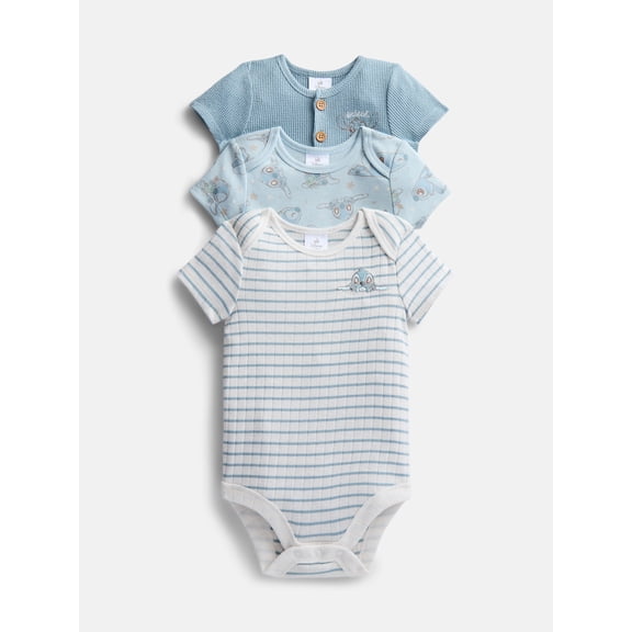 Disney Baby Wishes + Dreams Stitch Bodysuits with Short Sleeves, 3-Pack, Sizes Newborn-18M