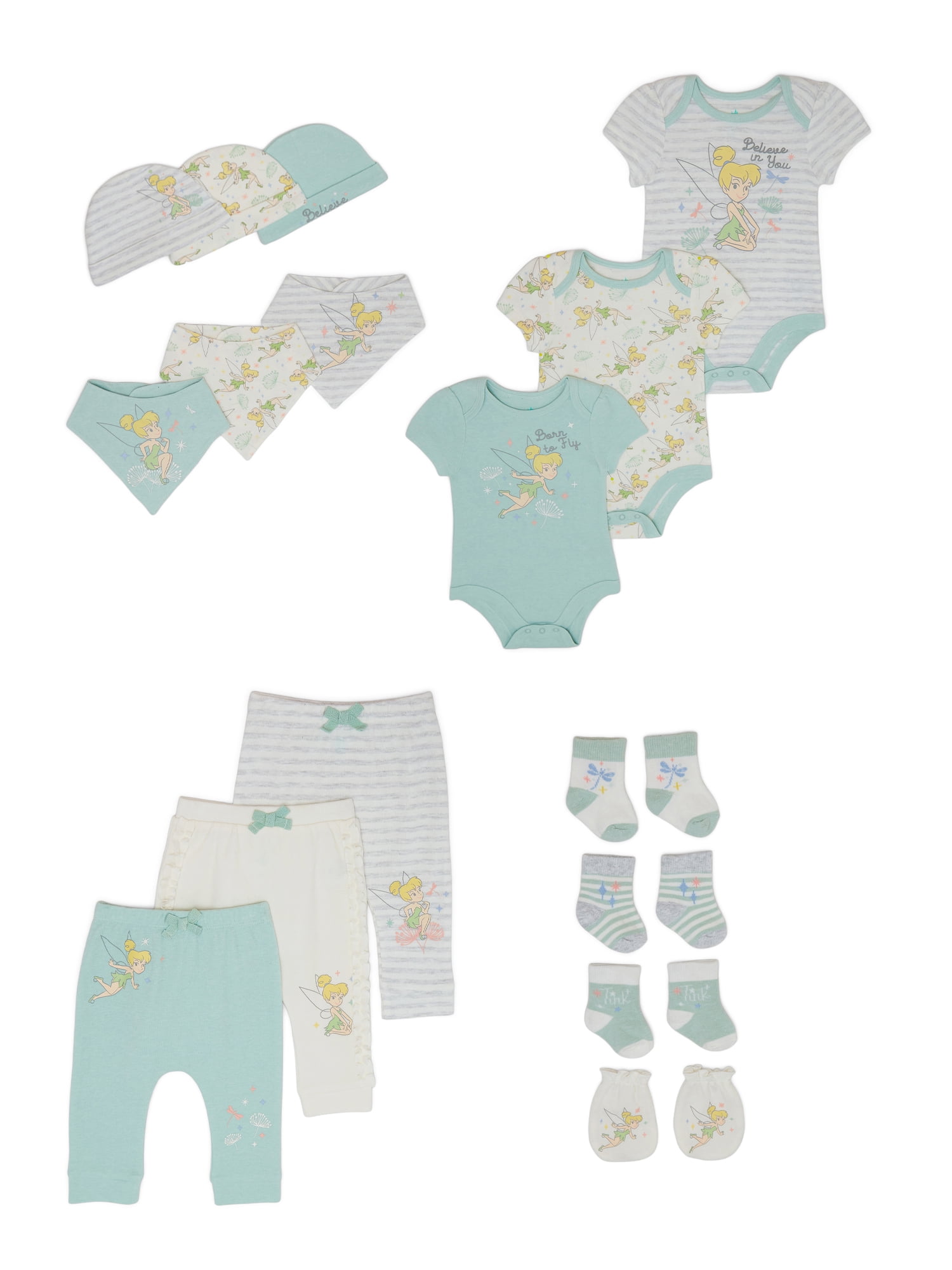 Disney Baby WIshes Dreams Tinkerbell Baby Gift Set Bundle 16 Piece Sizes Newborn 3 6 Months