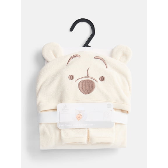 Disney Winnie the Pooh Infant Baby Bath Set with Hooded Towel and Washcloths, 3-Piece, One Size