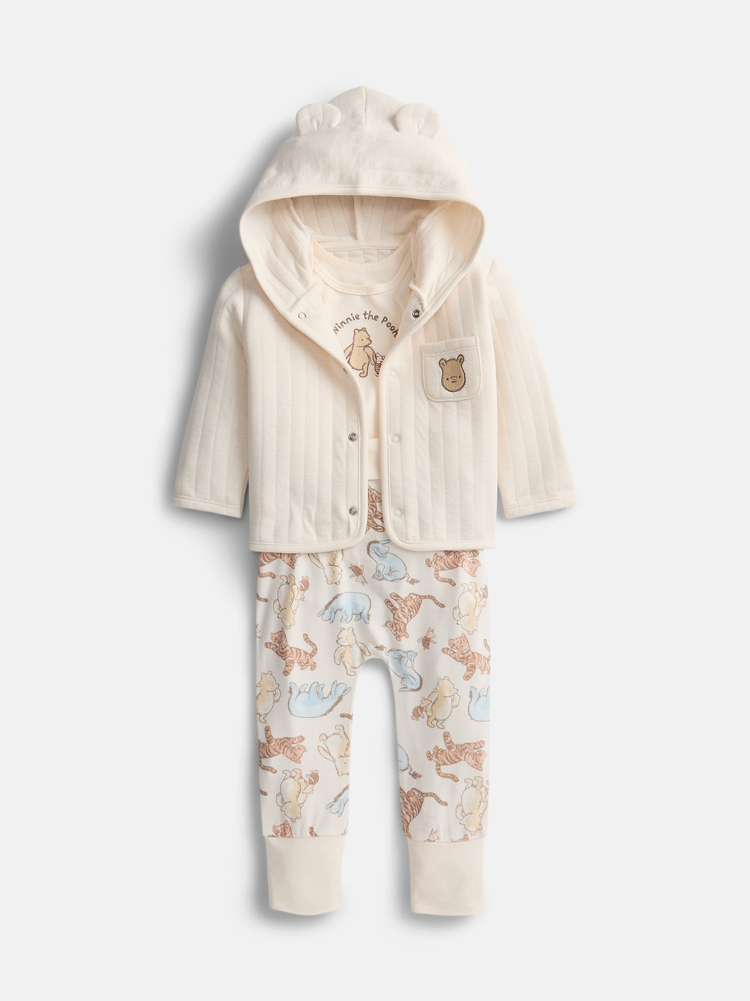 Disney Baby Wishes + Dreams Winnie the Pooh Hooded Cardigan, Bodysuit and Pants Set, 3-Piece, Sizes 0/3M-18M