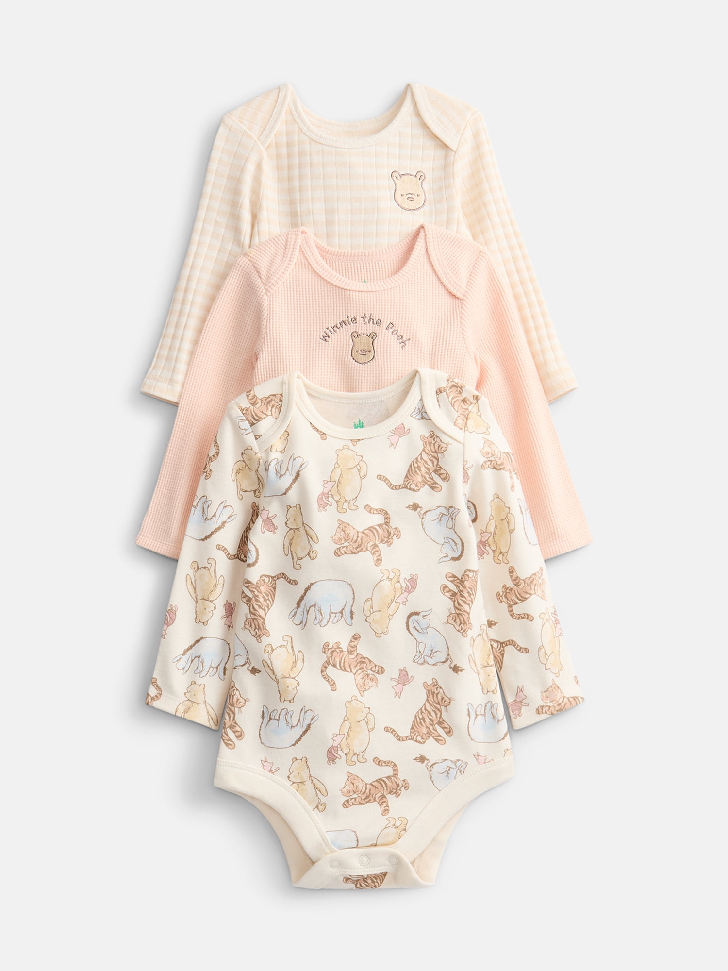 Disney Baby Wishes + Dreams Winnie the Pooh Bodysuits with Long Sleeves, 3 Piece, Sizes Newborn-18M
