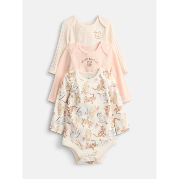 Disney Baby Wishes + Dreams Winnie the Pooh Bodysuits with Long Sleeves, 3 Piece, Sizes Newborn-18M