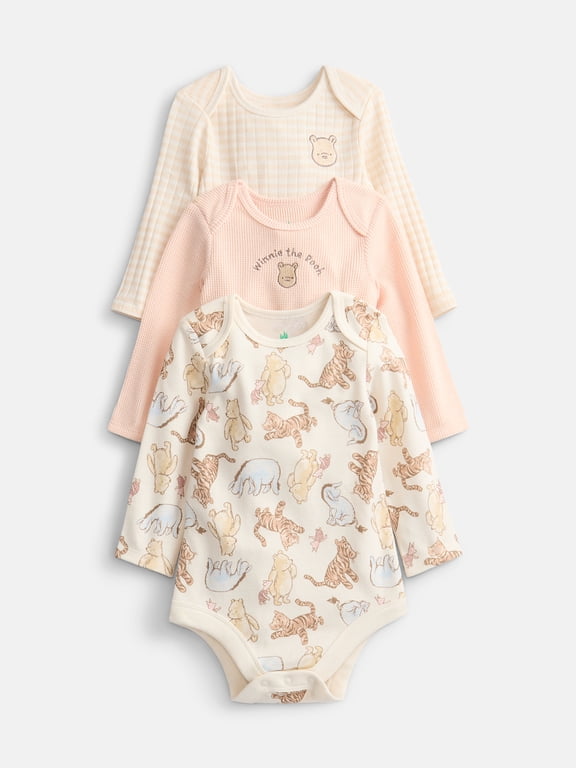 Disney Baby Wishes + Dreams Winnie the Pooh Bodysuits with Long Sleeves, 3 Piece, Sizes Newborn-18M