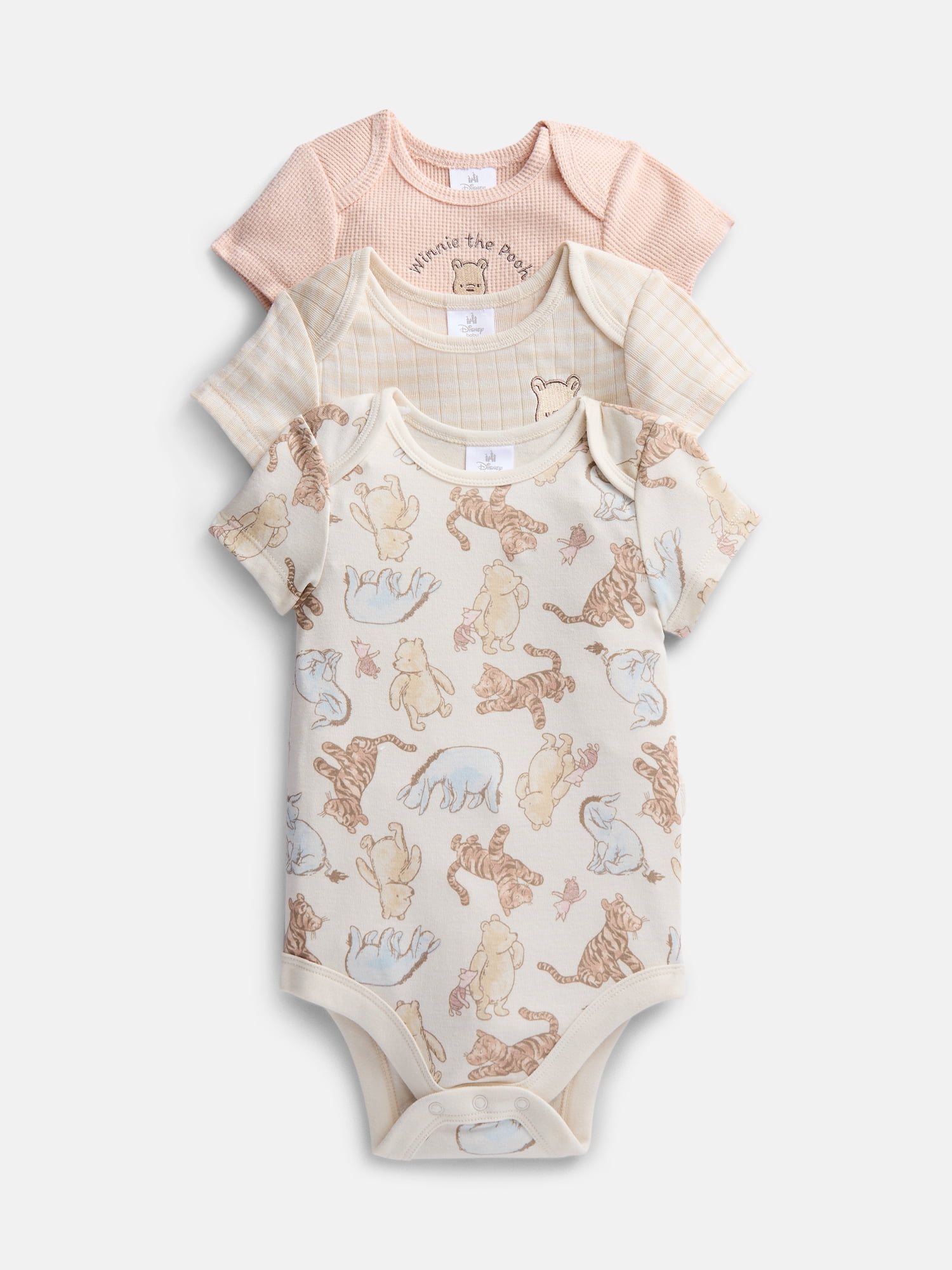 Disney Baby Wishes + Dreams Winnie the Pooh Bodysuits with Short Sleeves, 3-Pack, Sizes Newborn-18M