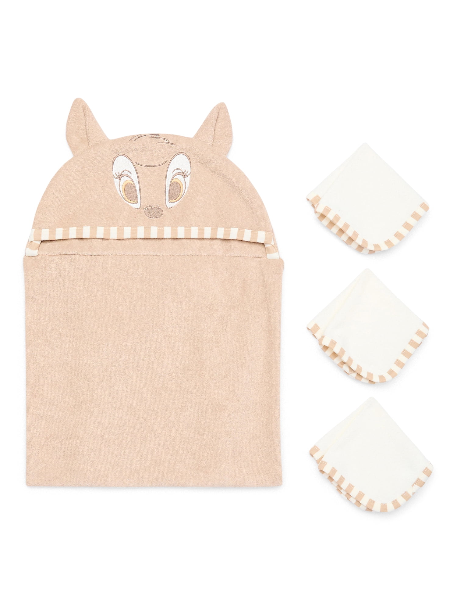Disney Baby Wishes + Dreams Character Infant Baby Bath Set, Hooded Towel and 3 Washcloths, One Size