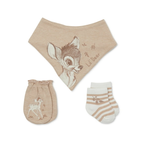 Disney Baby Wishes + Dreams Bambi Infant Baby Accessories Bib, Socks and Mittens Set, 3-Pack