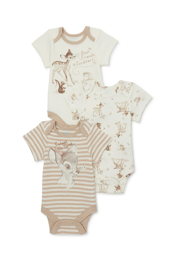Disney Baby Wishes + Dreams Bambi Infant Baby Short Sleeve Bodysuits, 3-Pack, Sizes Newborn-12 Months