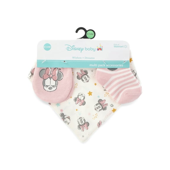 Disney Baby Wishes + Dreams Character Infant Baby Accessories Bib, Socks and Mittens Set, 3-Pack, Sizes Newborn-12 Months