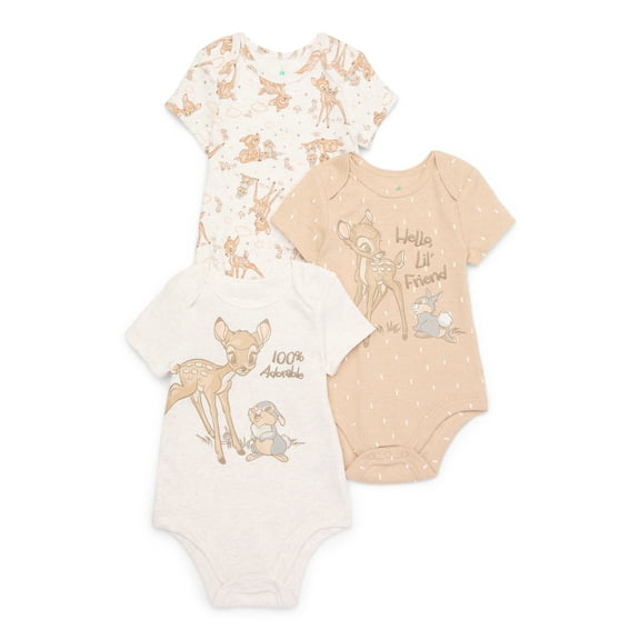 Disney Baby Wishes + Dreams Character Infant Baby Short Sleeve Bodysuits, 3-Pack, Sizes Newborn-12 Months
