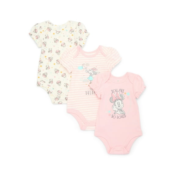 Disney Baby Wishes + Dreams Character Infant Baby Short Sleeve Bodysuits, 3-Pack, Sizes Newborn-12 Months