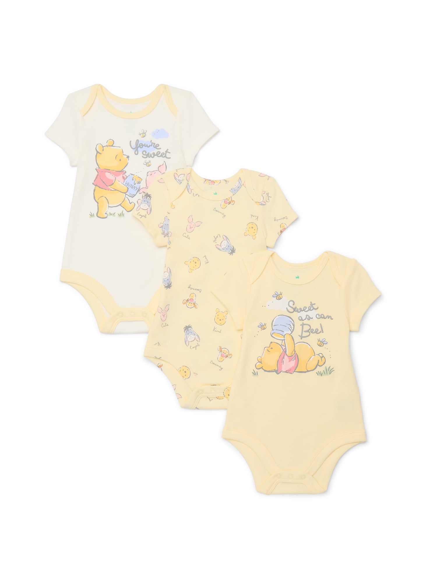 Disney Baby Wishes + Dreams Winnie the Pooh Baby Boys or Girls Bodysuit, 3-Pack, Sizes Newborn-18 Months