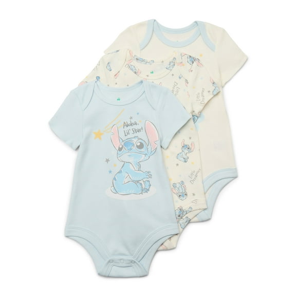 Disney Baby Wishes   Dreams Lilo & Stitch Baby Boys or Girls Bodysuit, 3-Pack, Sizes Newborn-18 Months