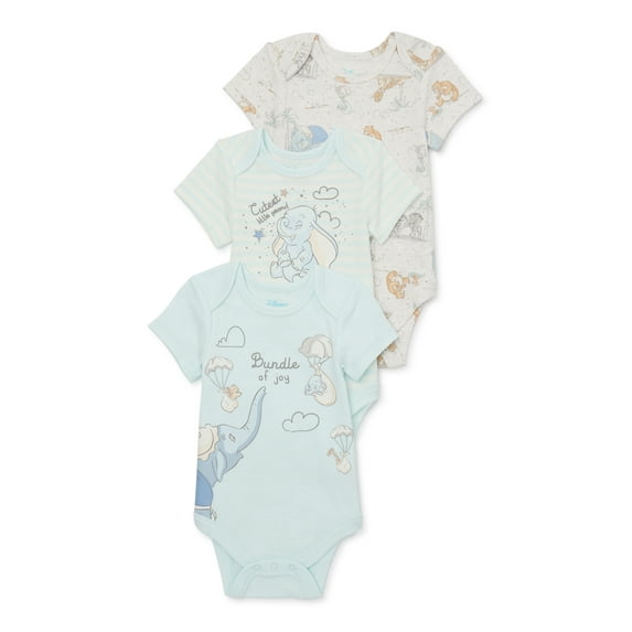 Disney Baby Wishes + Dreams Dumbo Infant Baby Short Sleeve Bodysuits, 3-Pack, Sizes Newborn-12 Months
