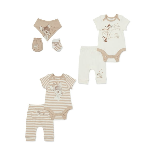 10-Piece Newborn Baby Layette Set - 5 Bodysuits & 5 Pants, Cotton, Short Sleeve, 0-12 Months