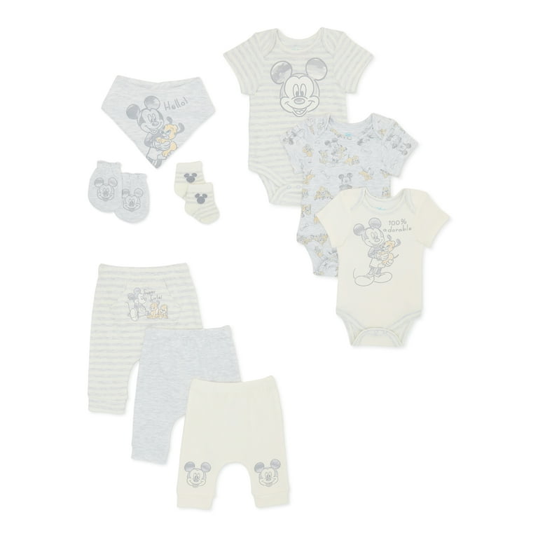 Disney Baby Wishes + Dream Baby Boy Mickey Mouse Bodysuit and Joggers  Outfit Set, 9-Piece, Sizes Newborn-12M 