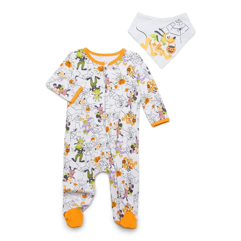 Baby Character Halloween Footed Sleep N Play Bib Set 2 Piece Sizes Newborn 6 9 Months Walmart