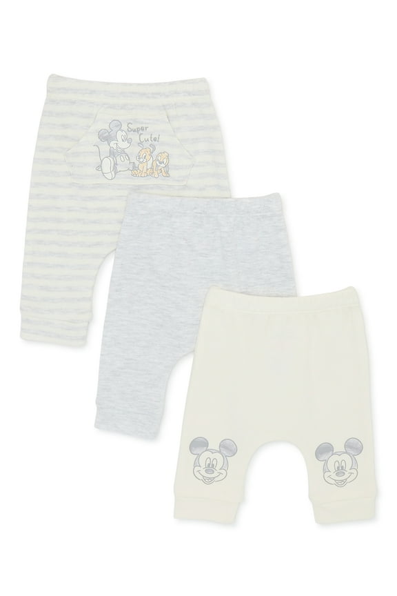 Disney Baby Wishes + Dreams Mickey Mouse Infant Baby Jogger Pants, 3-Pack, Sizes Newborn-12 Months