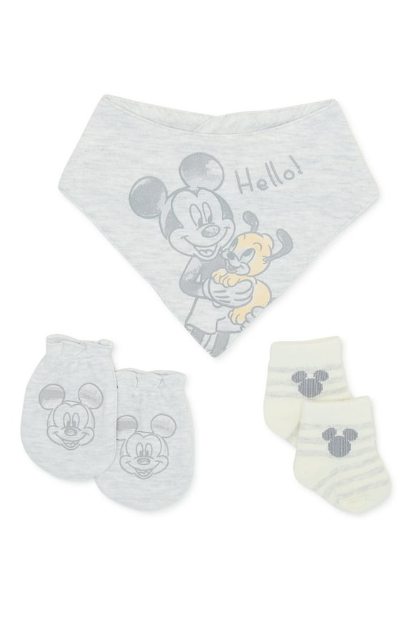 Disney Baby Wishes + Dreams Mickey Mouse Infant Bib, Socks and Mittens Set, 3-Piece