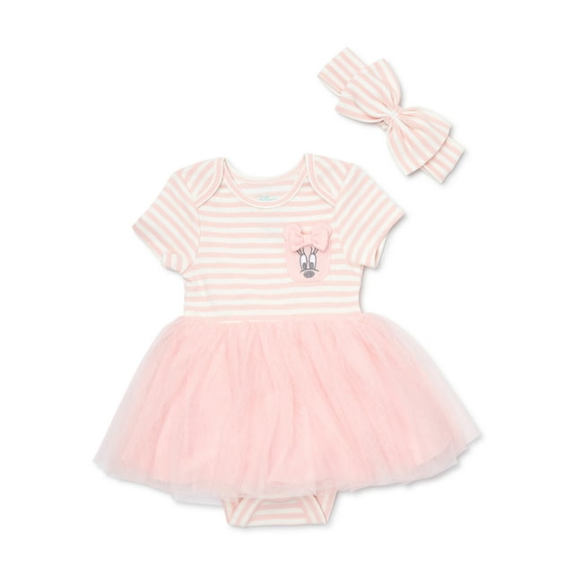 Disney Baby Wishes + Dreams Minnie Mouse Infant Baby Bodysuit Dress and Headband Set, 2-Piece, Sizes Newborn-12 Months