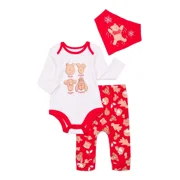 MICKEY MOUSE Character Infant Baby Holiday Take Me Home, Bib, Long-Sleeve Bodysuit, and Pants Outfit Set, 3-Piece Sizes Newborn-12 Months