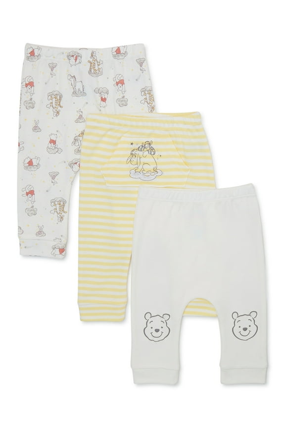 Disney Baby Wishes + Dreams Winnie the Pooh Baby Boys and Girls Unisex Joggers, 3-Pack, Sizes 0-12 Months