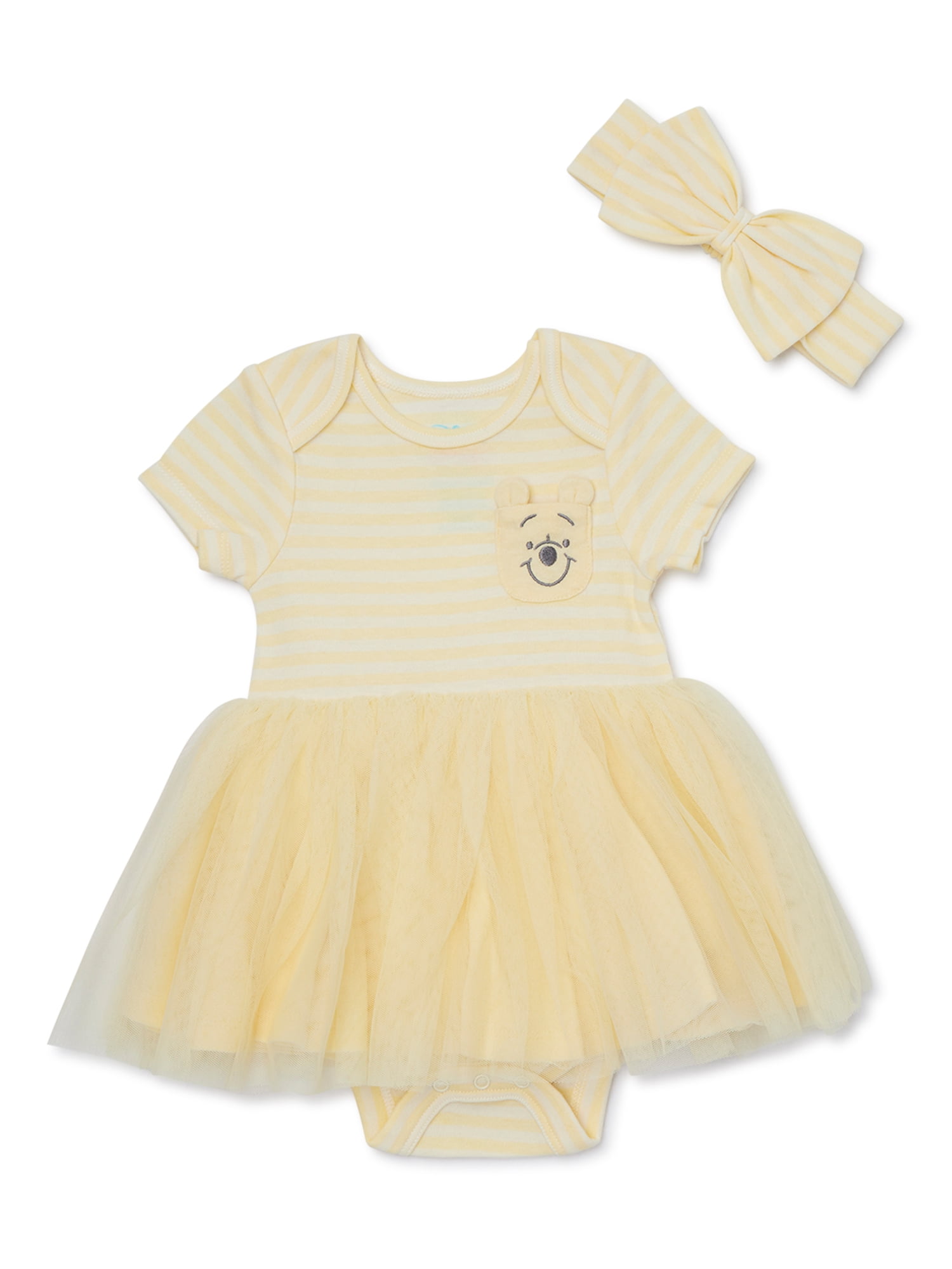 Disney Baby Wishes + Dreams Winnie the Pooh Infant Baby Dress and Bow Headband Set, 2-Piece, Sizes Newborn-12 Months