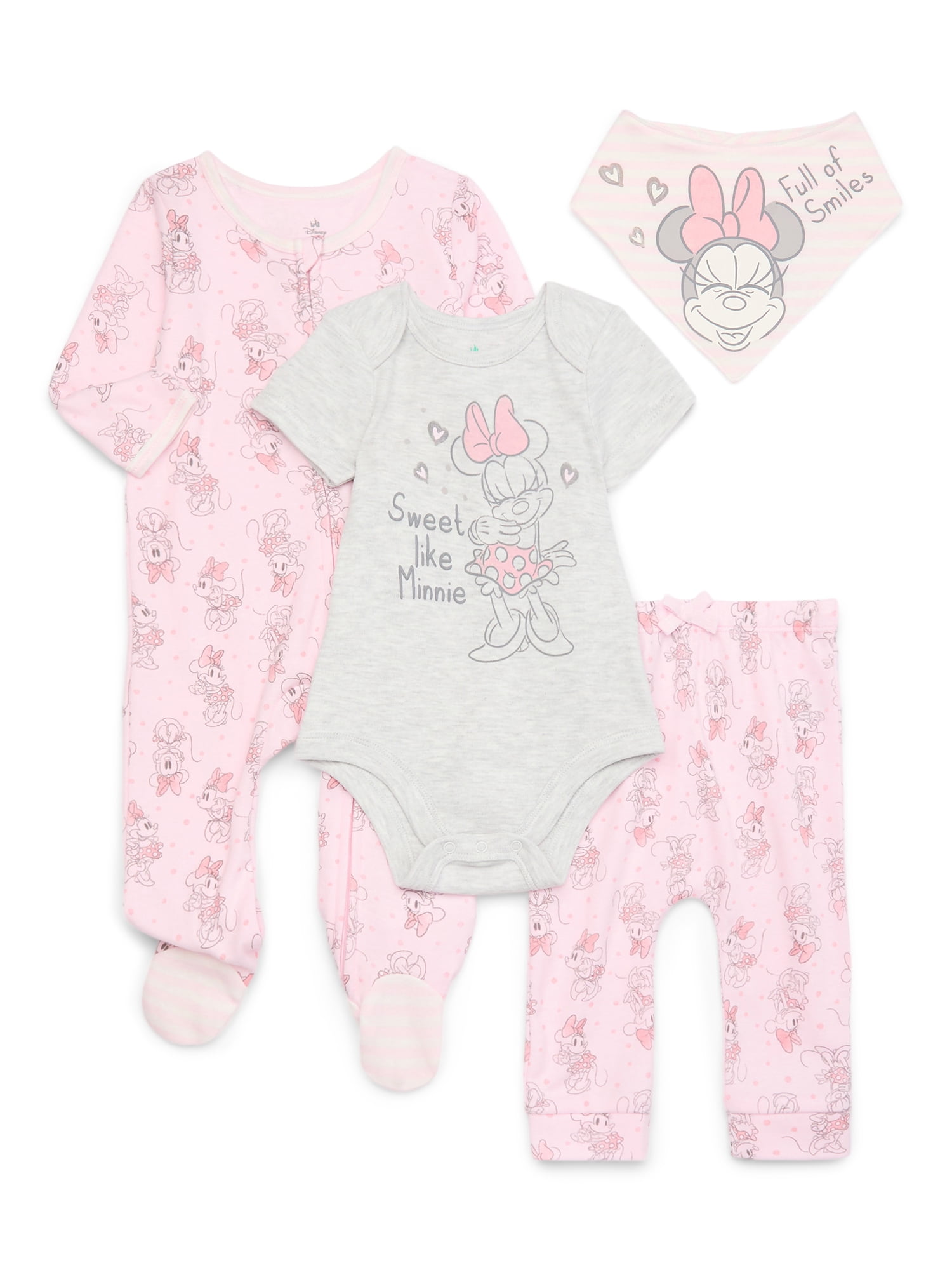 Disney Baby Wishes and Dreams Character Baby Layette Newborn Essentials Gift Set, 4-Piece, Sizes Newborn-6/9 Months