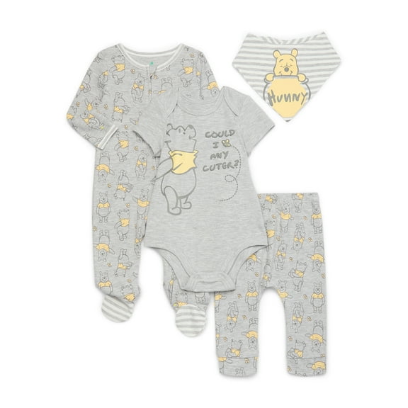 Disney Baby Wishes and Dreams Character Baby Layette Newborn Essentials Gift Set, 4-Piece, Sizes Newborn-6/9 Months