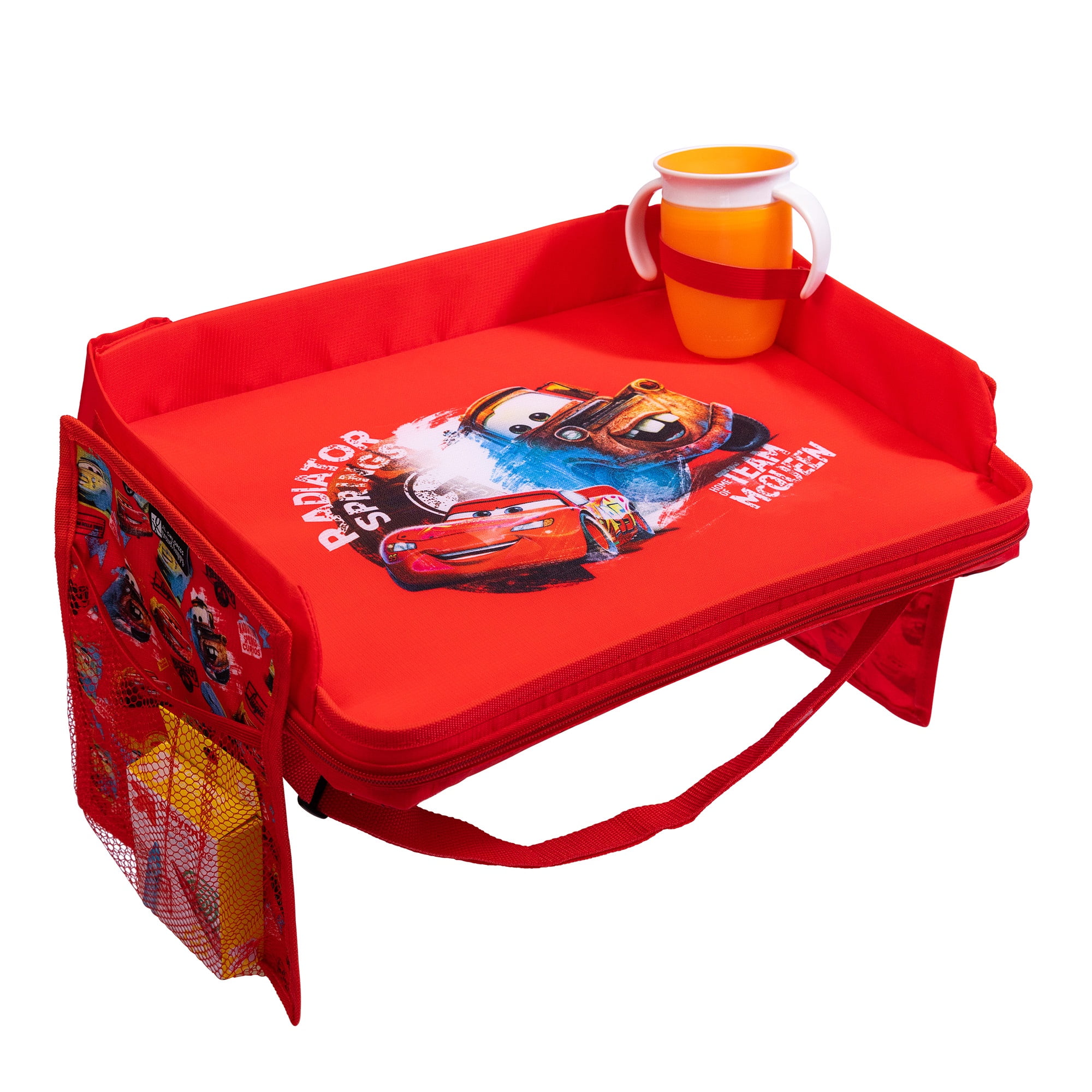 Disney Baby by J.L. Childress 3-IN-1 Kids Travel Tray & Tablet Holder - Car Seat Lap Tray Desk for Toddlers, Road Trip Essentials - Cars