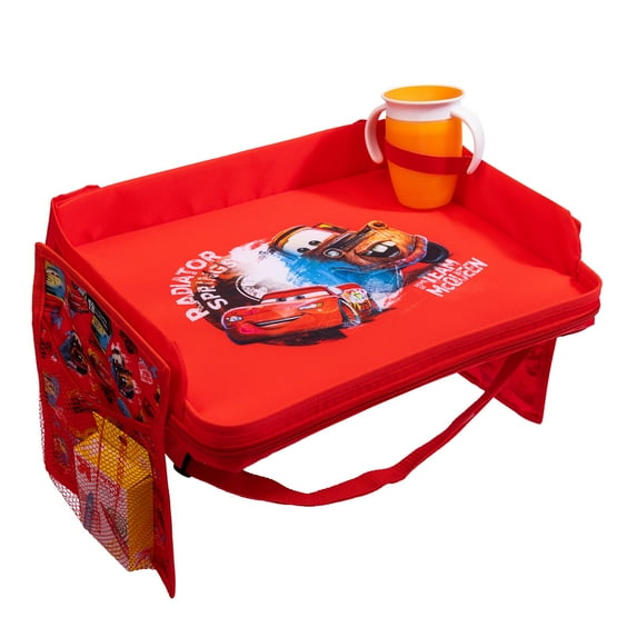 Disney Baby by J.L. Childress 3-IN-1 Kids Travel Tray & Tablet Holder - Car Seat Lap Tray Desk for Toddlers, Road Trip Essentials - Cars