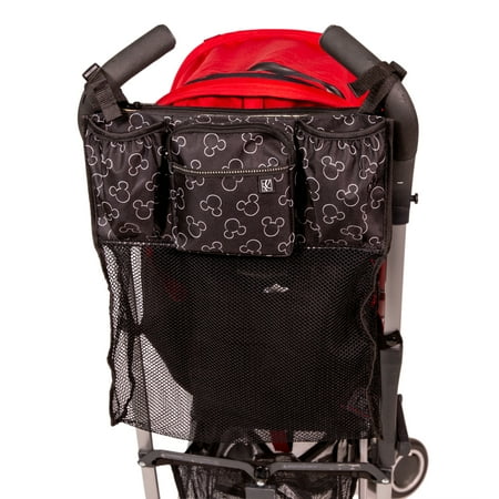 Disney Baby by J.L. Childress Cups N' Cargo Stroller Caddy Organizer with Cup Holder - Stroller Accessory with Mesh Storage - Mickey Mouse Black