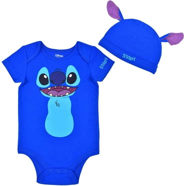 Disney Babys Short Sleeve Creeper with Cap, Lilo and Stitch, Blue Romper Set