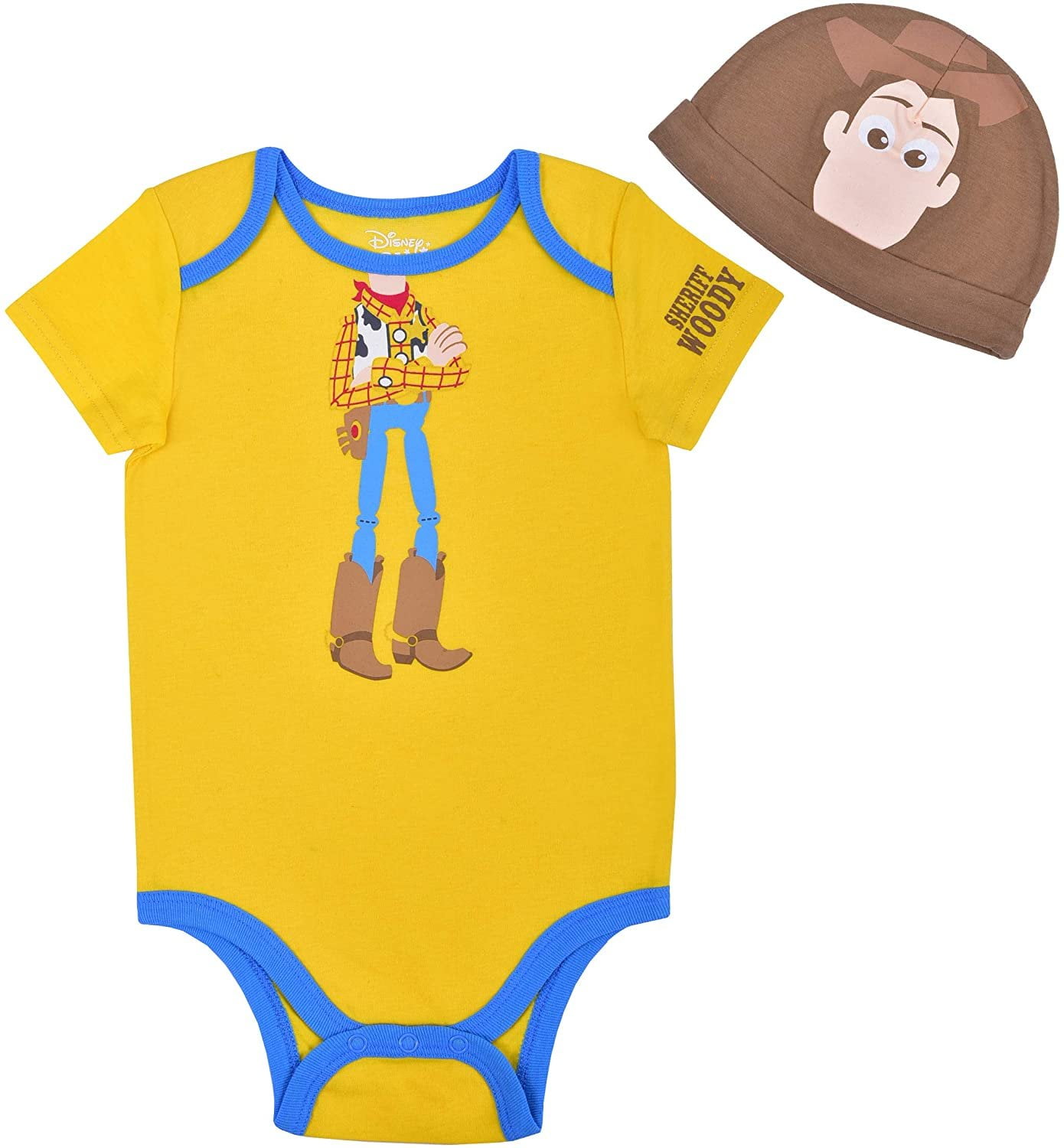Disney Babys Short Sleeve Onesie with Cap, Toy Story Woody Costume