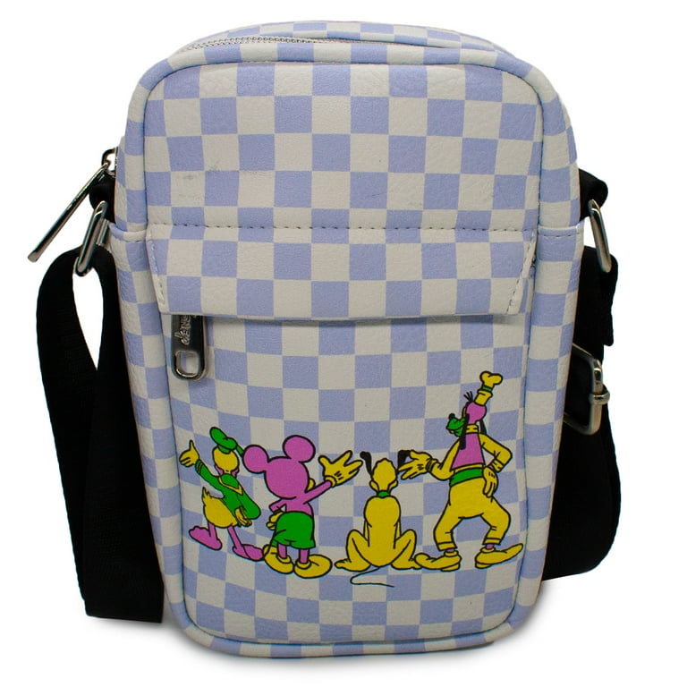 Disney Bag, Cross Body, Mickey and Fab Four Friends Back Side Pose,  Checkered, Vegan Leather 