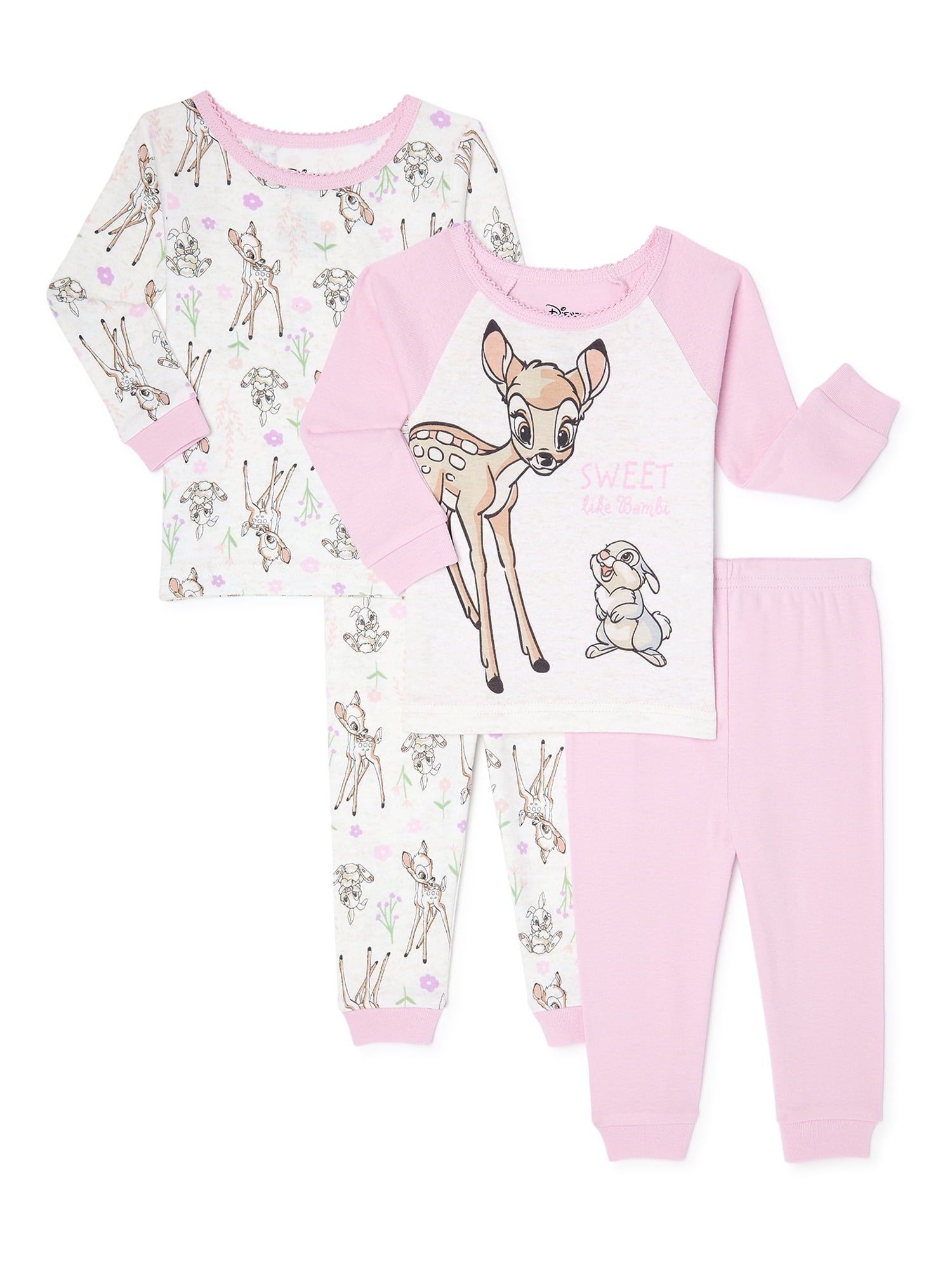 moersleutel Parelachtig Perceptie Disney Bambi Baby Girls Cotton Tops and Pants, 4-Piece Pajama Set, Sizes  2T-5T - Walmart.com