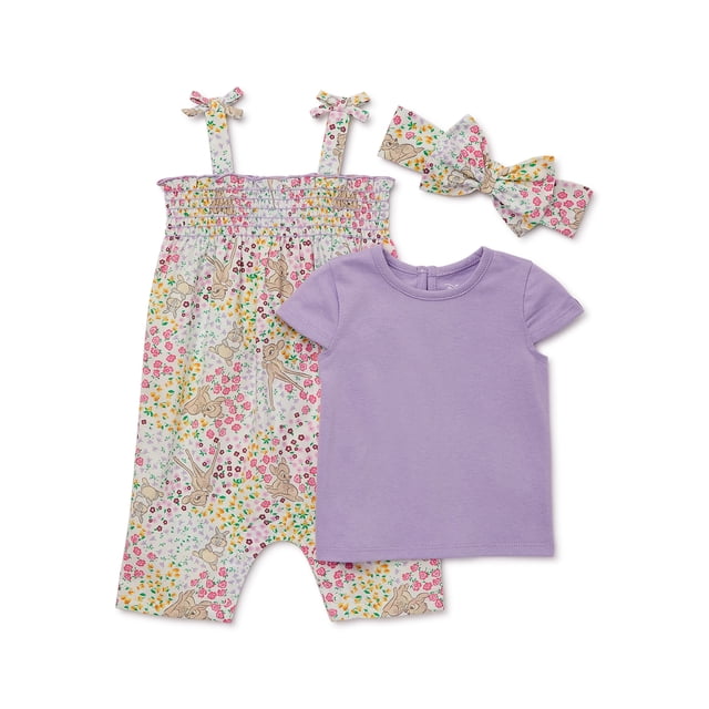 Disney Bambi Baby Girls Romper, Tee and Headband Set, 3-Piece, Sizes 0 ...