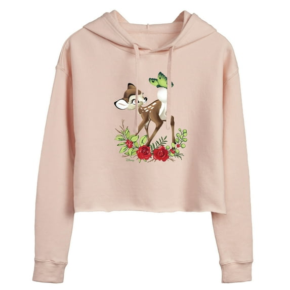 Disney Bambi - Christmas - Botanical Butterfly - Juniors Cropped Pullover Hoodie
