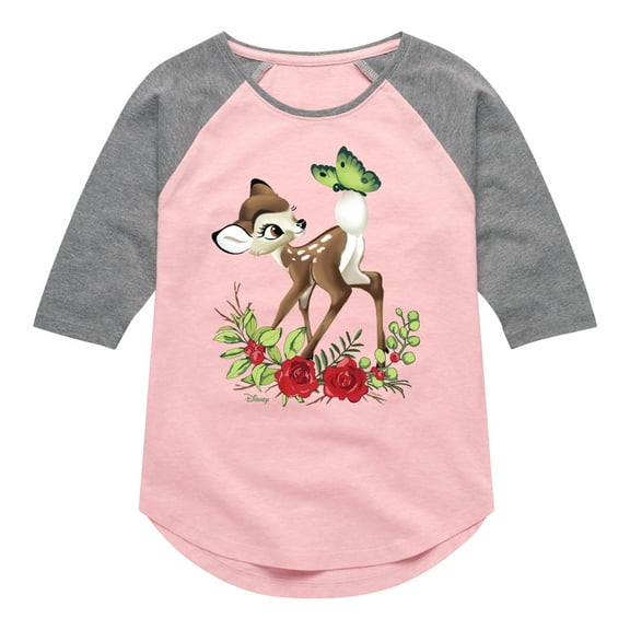 Disney Bambi - Christmas Botanical Butterfly - Toddler & Youth Girls Raglan Graphic T-Shirt