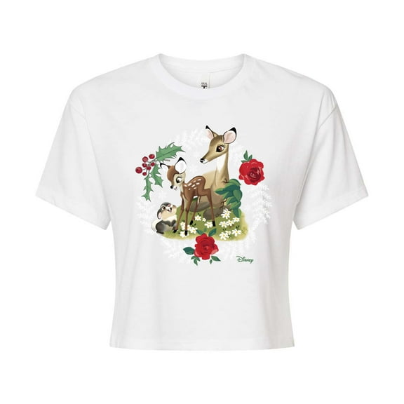 Disney Bambi - Christmas - Family In The Forest - Juniors Cropped Cotton Blend T-Shirt