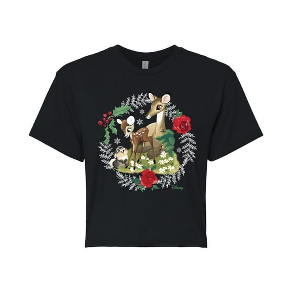 Disney Bambi - Christmas - Family In The Forest - Juniors Cropped Cotton Blend T-Shirt