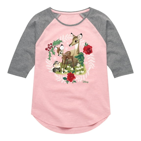 Disney Bambi - Christmas - Family In The Forest - Toddler & Youth Girls Raglan Graphic T-Shirt