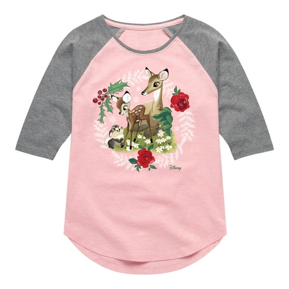 Disney Bambi - Christmas - Family In The Forest - Toddler & Youth Girls Raglan Graphic T-Shirt