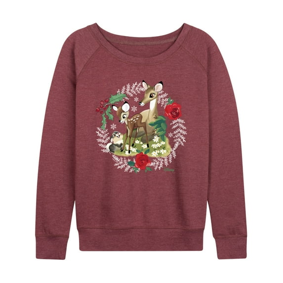 Disney Bambi - Christmas - Family In The Forest - Women's Lightweight French Terry Long Sleeve Shirt