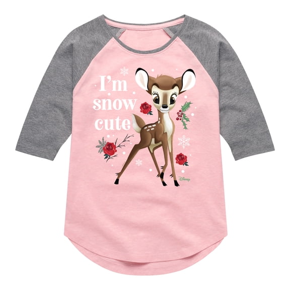 Disney Bambi - Christmas - I'm Snow Cute Roses - Toddler & Youth Girls Raglan Graphic T-Shirt