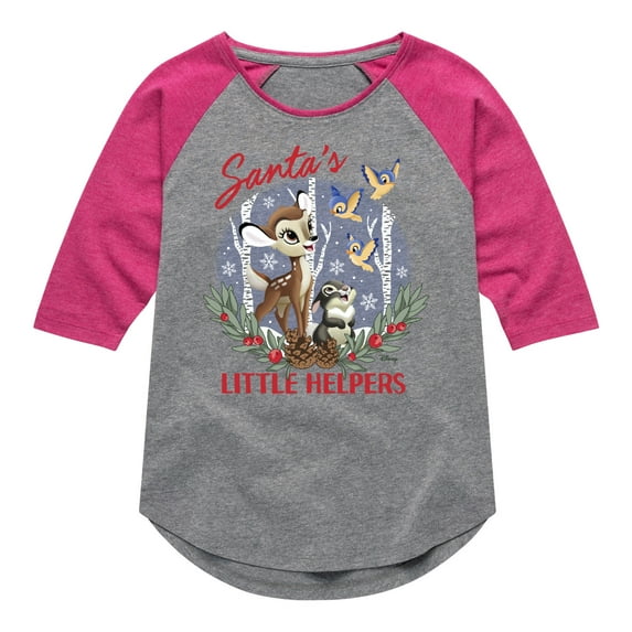 Disney Bambi - Christmas - Santa's Little Helpers - Toddler & Youth Girls Raglan Graphic T-Shirt