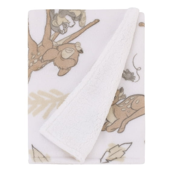 Disney Bambi Tan, Gray, and White Sherpa Baby Blanket