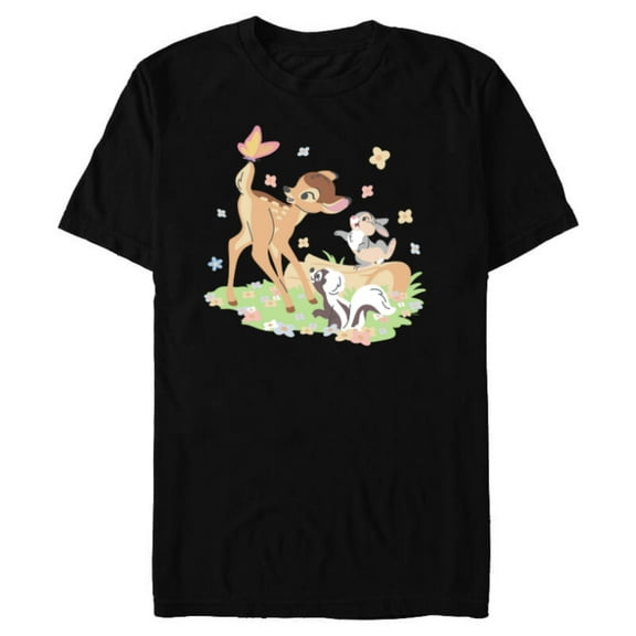 Disney Bambi Thumper & Flower Pastel Spring Easter Butterfly - Short Sleeve Blended T-Shirt for Adults - Customized-Black